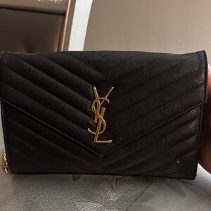 Yves Saint Laurent Black Quilted Clutch with Gold Logo